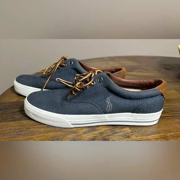 Polo by Ralph Lauren Men's Dark Blue and Brown Sneakers - Picture 2 of 6